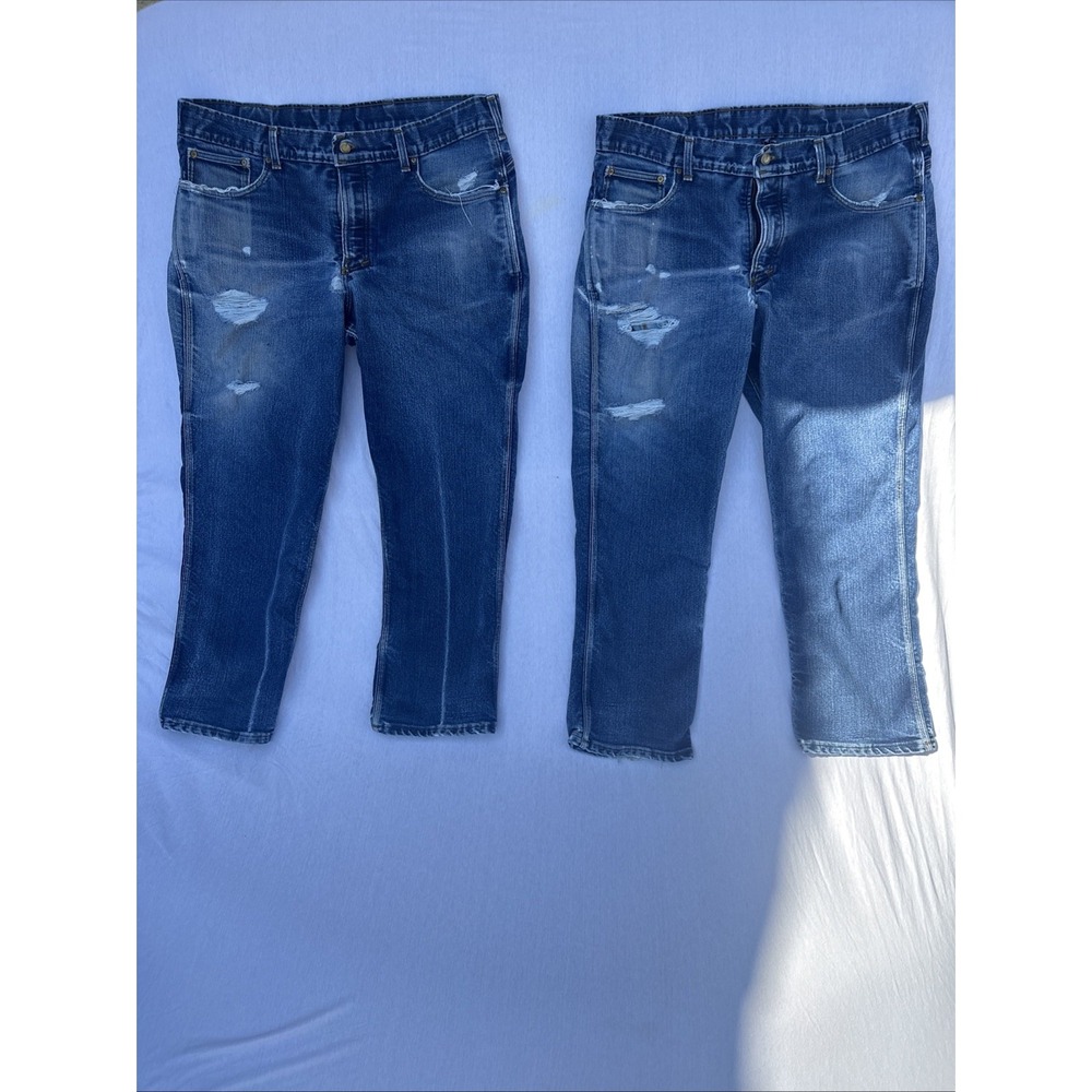 Lot of Origin Maine Jeans Men Blue Sz 40x30 Embroidered Logo Distressed USA Made